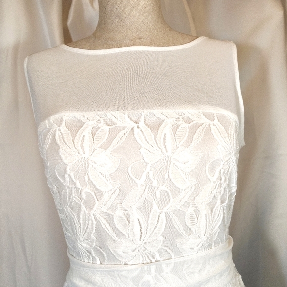 2 Pc: Lace Wedding Dress+ Cap Veil, White Sleeveless, Sequin & Beaded Cap, 4 - Picture 15 of 16